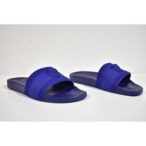 Versace Medusa Palazzo Blue Rubber Logo Slide Pool Sandal Flip Flop Flat 42 9 - Picture 4 of 12